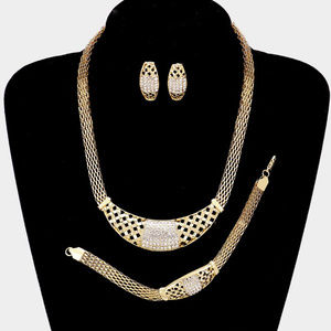 3pcs Crystal Rhinestone Pave Mesh Necklace Set
